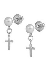 small outstanding pearl ball cross baby earrings